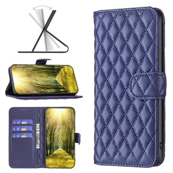 Dteck Wallet Case for iPhone 14 Pro 2022, Durable PU Leather Surface Shockproof TPU Shell Flip Kickstand Card Solts & Cash Pocket Lines Diamond Pattern Luxury Fashion Case for Girls & Women, Blue