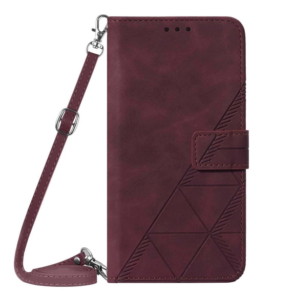 Dteck Wallet Case for iPhone 14 Pro 6.1 Inch Adjustable Crossbody Shoulder Strap Folio Cover with Card Slots Magnetic Closure Kickstand Function Anti-Scratch Shockproof Case,Winered