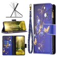 thumbnail image 1 of Dteck Wallet Case for iPhone 14 Pro 6.1 inch, Magnetic Pattern PU Leather Kickstand Wrist Strap Case Durable Flip Zipper Handbag Card Holder Cover for iPhone 14 Pro,Purple Butterfly, 1 of 7