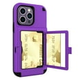 thumbnail image 1 of Dteck Wallet Case for iPhone 14 Pro with Card Slot Box Mirror Design Kickstand Bracket Phone Cover, Soft Silicone Rugged PC Shockproof Drop Resistant Non-Slipping Candy Color Protection Case,Purple, 1 of 6