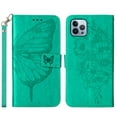 thumbnail image 1 of Dteck Wallet Case for iPhone 14 Pro Max, PU Leather Flip Protective Phone Case Wrist Strap Card Slots Holder Pocket Emboss Butterfly Flower Stand Case for iPhone 14 Pro Max 2022, Green, 1 of 9