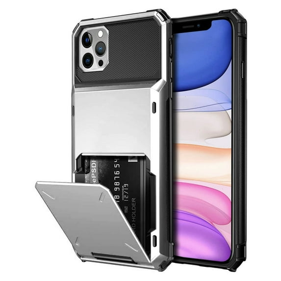 Dteck Wallet Case for iPhone 14 Pro Max,Shockproof Rubber Rugged 4-Card Credit Holder Slots Cover Hybrid Heavy Duty Protection Armor Phone Back Case,White