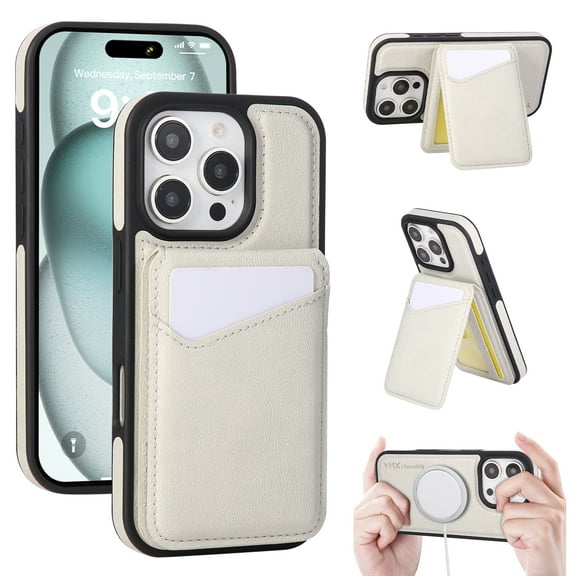 Dteck Wallet Case for iPhone 14 Pro, Shockproof Detachable Wallet Case with Card Holder, Women Men Magnetic PU Leather RFID Blocking Flip Kickstand Credit Slot Cover, White