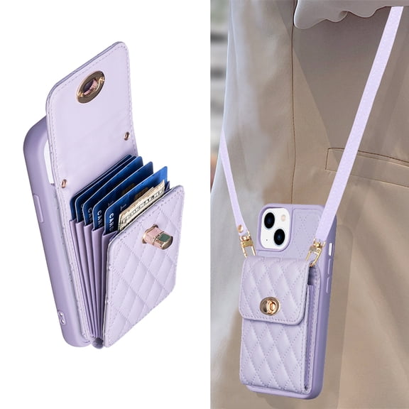 Dteck Wallet Case for iPhone 15 Plus, Cute Luxury Bag Design, Elegant Purse Flip Card Pouch Cover Soft PU Leather Case with Shoulder Strap,Light Purple