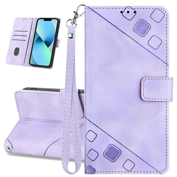 Dteck Wallet Case for iPhone 15 Plus, Premium PU Leather Flip Folio Card Holder Wallet with Wrist Strap Magnetic Closure Built-in Kickstand Protective Case,Purple