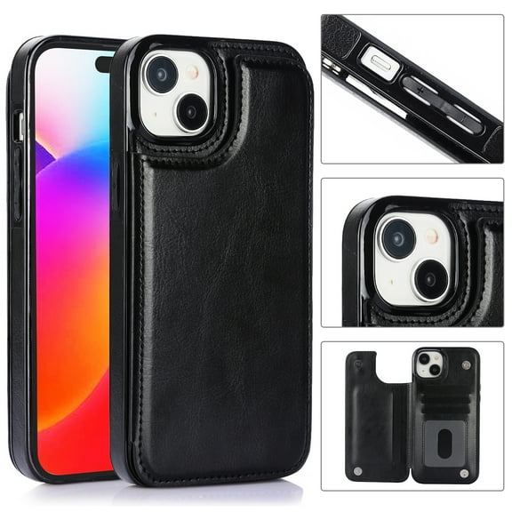 Dteck Wallet Case for iPhone 15 Plus Case Slim Protective Case with Credit Card Slot Holder Flip Folio Soft PU Leather Double Magnetic Closure Kickstand Cover for 2023,Black