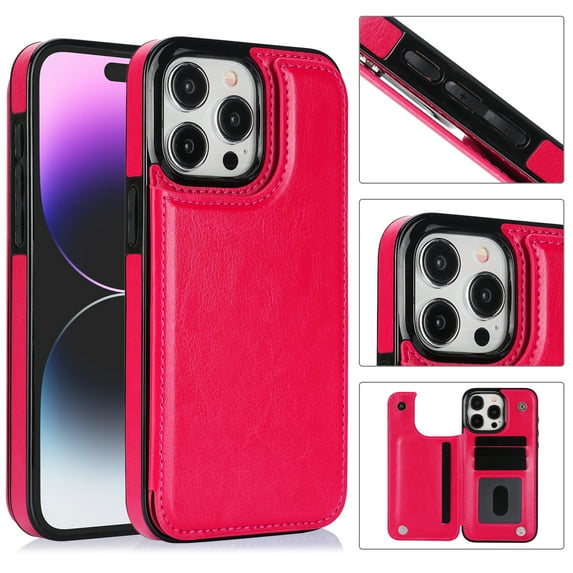 Dteck Wallet Case for iPhone 15 Pro Case Slim Protective Case with Credit Card Slot Holder Flip Folio Soft PU Leather Double Magnetic Closure Kickstand Cover for 2023 iPhone 15 Pro,Rose