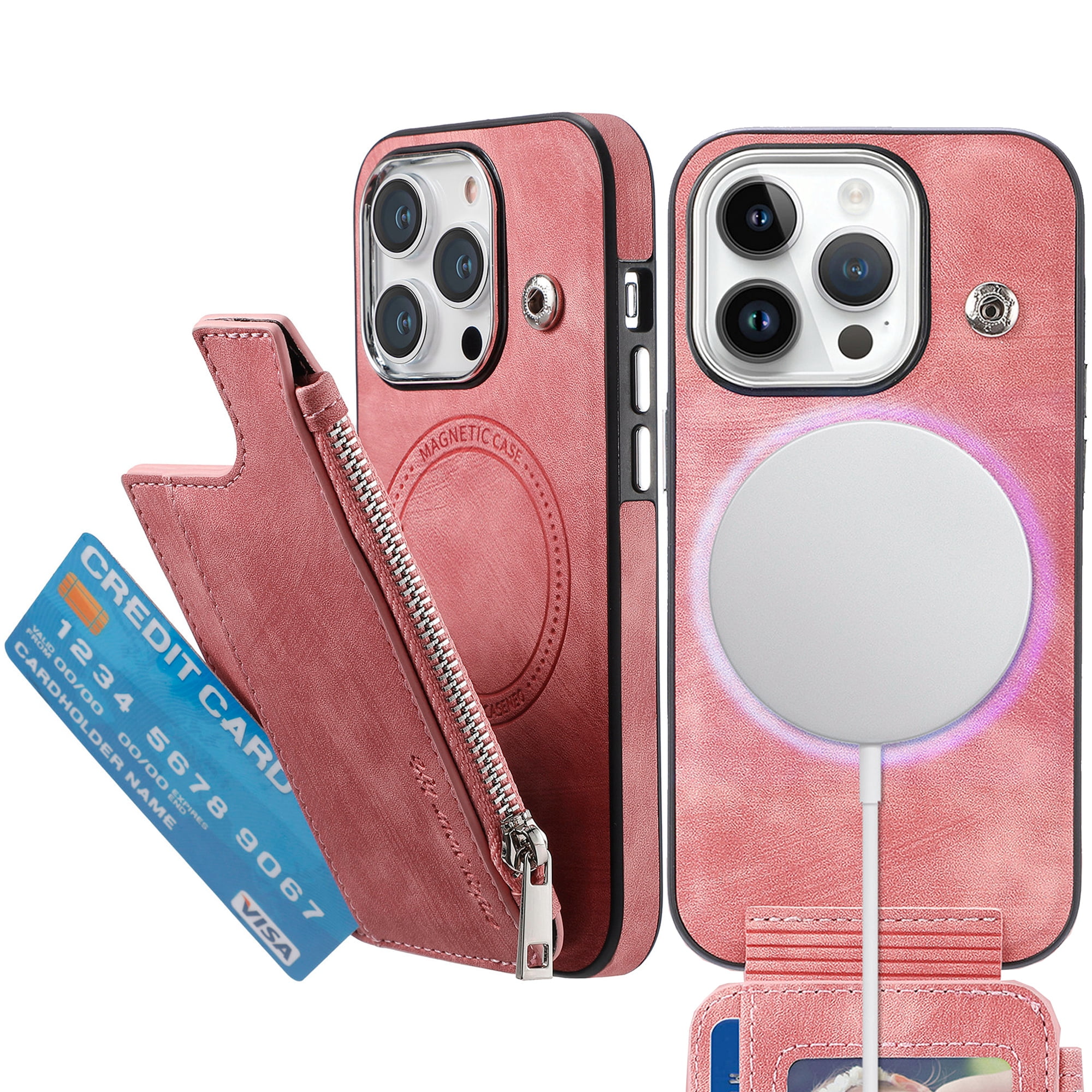IPhone 16 Pro Wallet Case With MagSafe & Stand - PU Leather Flip Cover With RFID Blocking Card Slots (Orange)