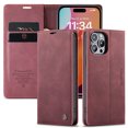 thumbnail image 1 of Dteck Wallet Case for iPhone 15 Pro Max, Handmade Retro Durable Soft PU Leather Magnetic Closure Flip Anti-Fall Shockproof Case with Kickstand and Card Slots Protective Cover, Winered, 1 of 6