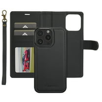 Dteck Wallet Case for iPhone 15 Pro Max, Luxury PU Leather Detachable Magnetic 2 in 1 Case Kickstand Credit Card Slots Wireless Charging Compatible with iPhone 15 Pro Max,Black