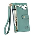 thumbnail image 1 of Dteck Wallet Case for iPhone 15, RFID Blocking 7 Card Slots Magnetic Zipper Purse with Wristlet Strap Stand PU Leather Shockproof TPU Shell Compatible with iPhone 15,Green, 1 of 8