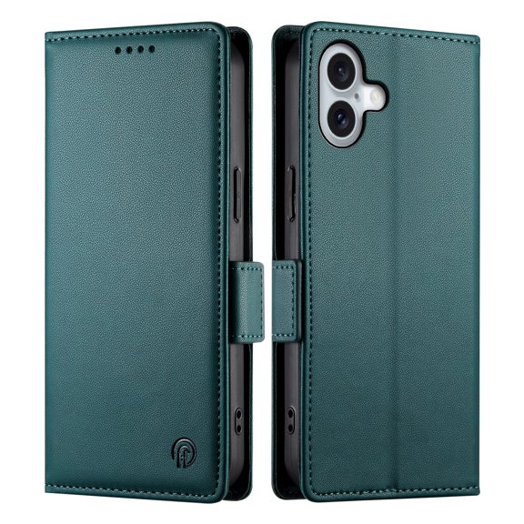 Dteck Wallet Case for iPhone 16 6.1" 2024, Premium PU Leather Folio Magnetic Closure Card Holder Kickstand Full Protection Phone Case Compatible with iPhone 16,Darkgreen