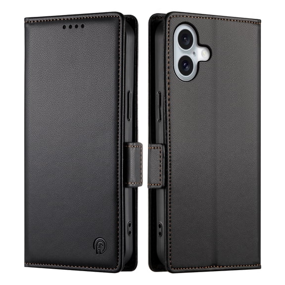 Dteck Wallet Case for iPhone 16 6.1" 2024, Premium PU Leather Folio Magnetic Closure Card Holder Kickstand Full Protection Phone Case Compatible with iPhone 16,Black