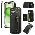 thumbnail image 1 of Dteck Wallet Case for iPhone 16, Magnetic Clasp Zipper Purse PU Leather Wristlet Wallet Case with Credit Card Slot Holder Back Flip Cover with Strap for iPhone 16 2024, Black, 1 of 6