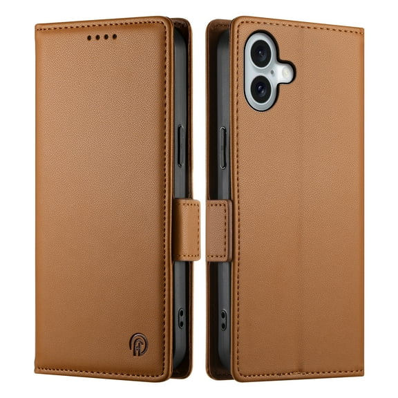Dteck Wallet Case for iPhone 16 Plus 6.7" 2024, Premium PU Leather Folio Magnetic Closure Card Holder Kickstand Full Protection Phone Case Compatible with iPhone 16 Plus,Brown