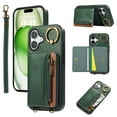 thumbnail image 1 of Dteck Wallet Case for iPhone 16 Plus, Magnetic Clasp Zipper Purse PU Leather Wristlet Wallet Case with Credit Card Slot Holder Back Flip Cover with Strap for iPhone 16 Plus 2024, Green, 1 of 6
