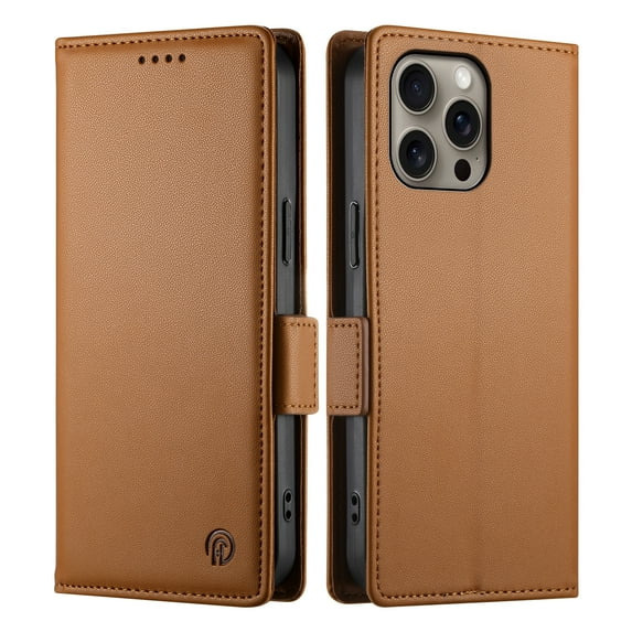 Dteck Wallet Case for iPhone 16 Pro 6.3" 2024, Premium PU Leather Folio Magnetic Closure Card Holder Kickstand Full Protection Phone Case Compatible with iPhone 16 Pro,Brown