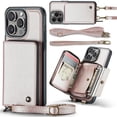 thumbnail image 1 of Dteck Wallet Case for iPhone 16 Pro Max,Luxury Leather RFID Blocking Zipper Crossbody Wallet Case with Card Slots Shockproof Kickstand Cover with Shoulder Strap/Wrist Strap,Rosegold, 1 of 7
