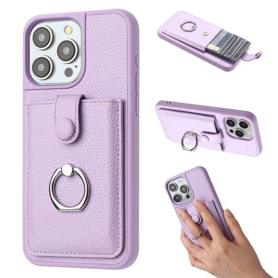 Dteck Wallet Case for iPhone 16 Pro,Shoockproof Magnetic Closure Card Slot Case with 360°Rotating Kickstand Lightweight Leather Back Phone Cover for iPhone 16 Pro,Purple