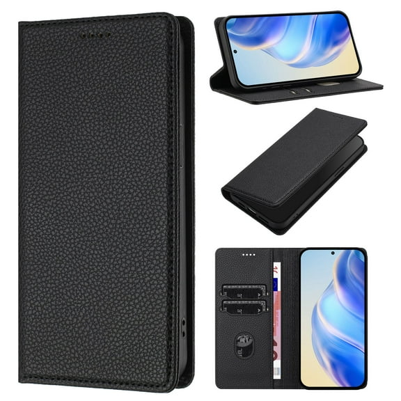 Dteck Wallet Case for iPhone 16e,Magnetic Leather Card Slots Cash Pocket RFID Blocking Case Kickstand Protective Flip Cover Shockproof TPU Inner Shell Case ,Black