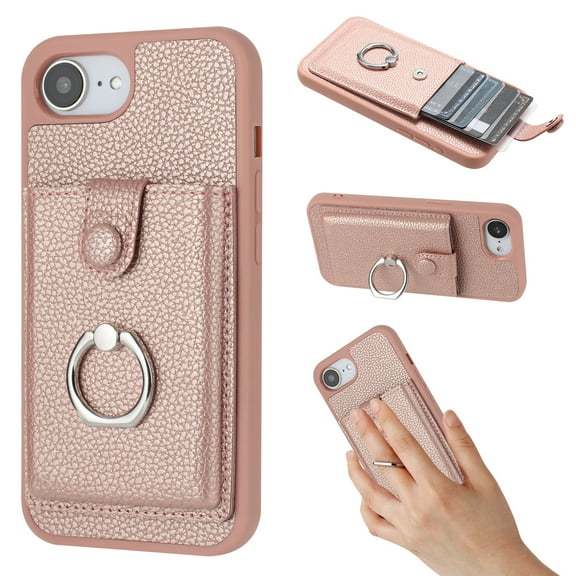 Dteck Wallet Case for iPhone 16e,Shoockproof Magnetic Closure Card Slot Case with 360°Rotating Kickstand Lightweight Leather Back Phone Cover for iPhone 16e,Rosegold