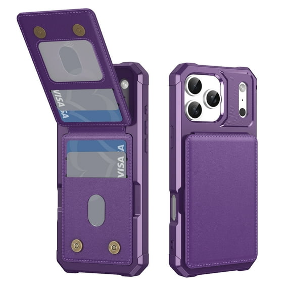 Dteck Wallet Case for iPhone 17 Pro Max,Magnetic Leather Card Holder Pocket Flip Case Shockproof Kickstand Rubber Back Cover for iPhone 17 Pro Max,Purple