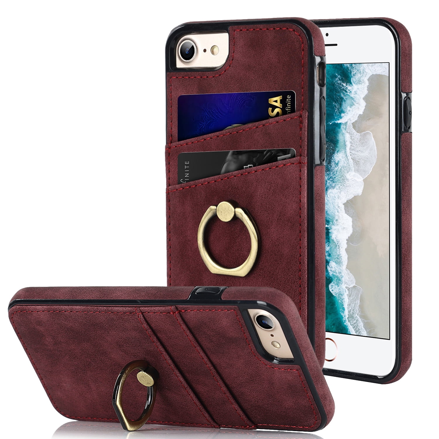 Dteck Wallet Case for iPhone 8 iPhone 7 iPhone SE 3rd Gen 2022 iPhone SE 2nd Gen 2020 Slim PU Leather Card Holder Case with Ring Holder Stand