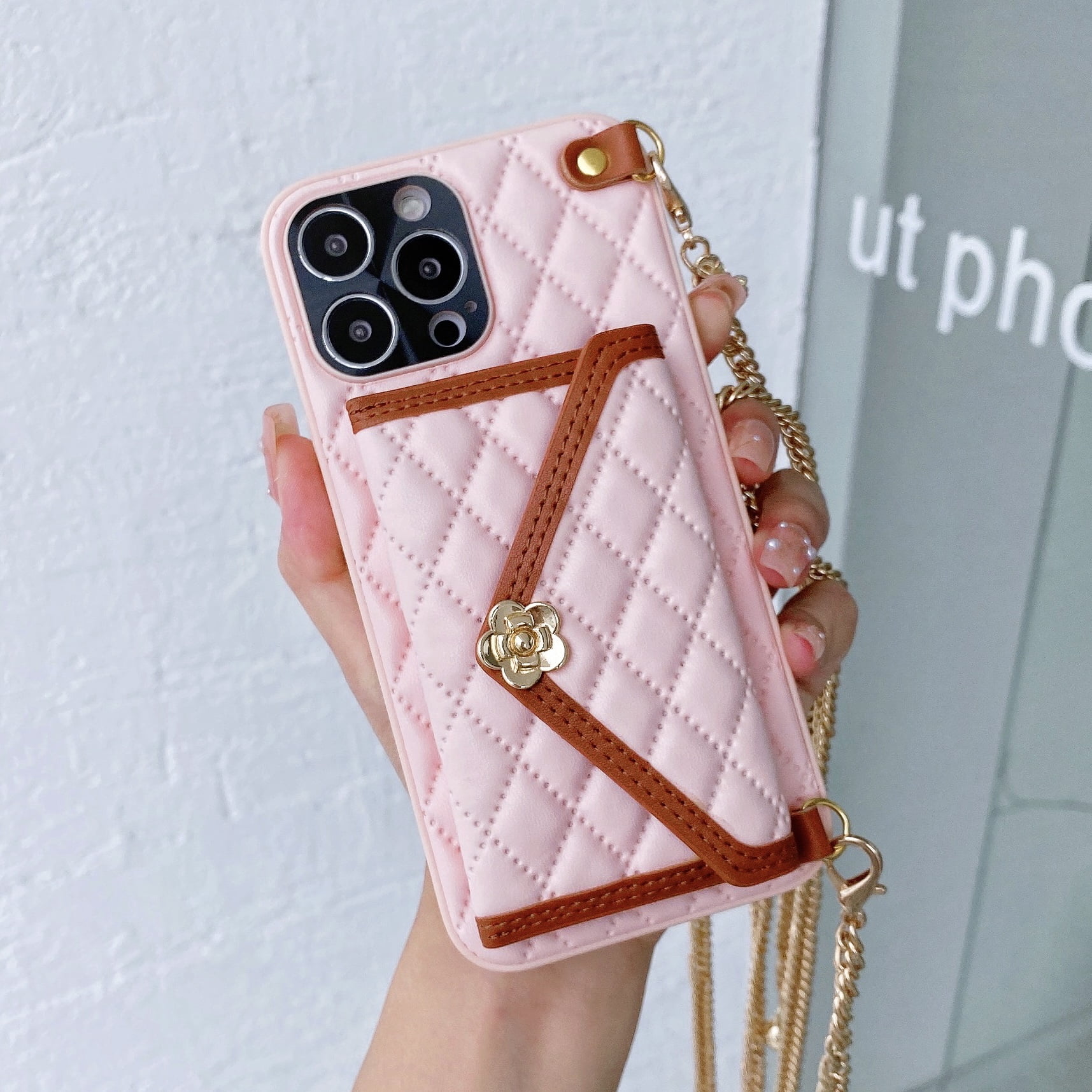 Dteck Wallet Case for iPhone 8 Plus 7 Plus Crossbody Phone Case with Adjustable Chain Strap Cute Camellia Credit Card Holder Girls Ladies Handbag Case For iPhone 8 Plus 7 Plus Pink Walmart