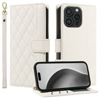 Dteck Wallet Case for iPhone 8 Plus/7 Plus with Wrist Strap Shoulder Strap, Shockproof Magnetic Multiple Card Slots Purse PU Leather Stand Phone Cover, White
