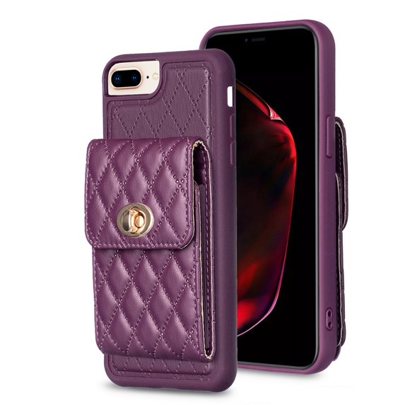 Dteck Wallet Case for iPhone 8 Plus/iPhone 7 Plus, Cute Luxury Bag Design, Elegant Purse Flip Card Pouch Cover Soft PU Leather Case with Shoulder Strap,Deep Purple