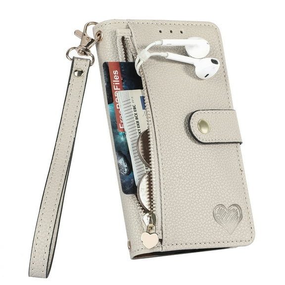 Dteck Wallet Case for iPhone XS Max, RFID Blocking 7 Card Slots Magnetic Zipper Purse with Wristlet Strap Stand PU Leather Shockproof TPU Shell Compatible with iPhone XS Max,Gray