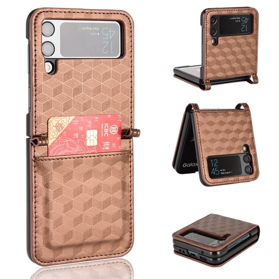 Dteck Wallet Cases for Samsung Galaxy Z Flip 4 5G, 3D Texture Durable PU Leather Shockproof Case with Credit Card Holder Slot Anti- Slip Wireless Charging Cover for Samsung Galaxy Z Flip4 2022, Brown