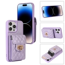 Dteck Wallet Crossbody Case for iPhone 14 Pro, Shockproof Leather Card Pocket Fashion Bag Case Heavy Duty Rubber Kickstand Cover with Shoulder Strap, Purple
