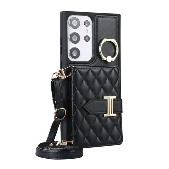 Dteck Wallet Crossbody for Samsung Galaxy S20+ Case with Lanyard Wrist Strap Credit Card Holder, PU Leather Protective Phone Case with Ring Holder,Black