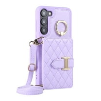 Dteck Wallet Crossbody for Samsung Galaxy S21 Case with Lanyard Wrist Strap Credit Card Holder, PU Leather Protective Phone Case with Ring Holder,Purple