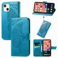 thumbnail image 1 of Dteck Wallet Embossed Case For Apple iPhone 13 Mini, Magnetic [Built-in Credit Card Slots] Flip Folio PU Leather Cover Case with Flower Butterfly Pattern,blue, 1 of 6