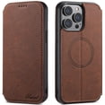 thumbnail image 1 of Dteck Wallet Folio iPhone 14 Pro Max Case, Drop Protection Compatible with MagSafe Magnetic Flip Folio Cover Made with Premium PU Leather Flip Stand Wallet Cash & Card Holder Cover, Brown, 1 of 11