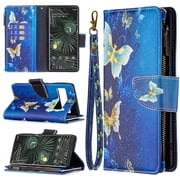 Dteck Wallet Phone Case for Google Pixel 6 Pro with Wrist Strap, Heavy Duty Zipper Purse Card Slots Wallet Cute Pattern Flip Folio Phone Case for Google Pixel 6 Pro, Blue Butterfly