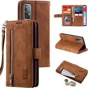 Dteck Wallet Phone Case for Samsung Galaxy A53 5G, Retro Matte 9 Card Holder Slots Zipper Pocket Case PU Leather Magnetic Closure Kickstand with Wrist Strap Shockproof Folio Flip Case,Brown