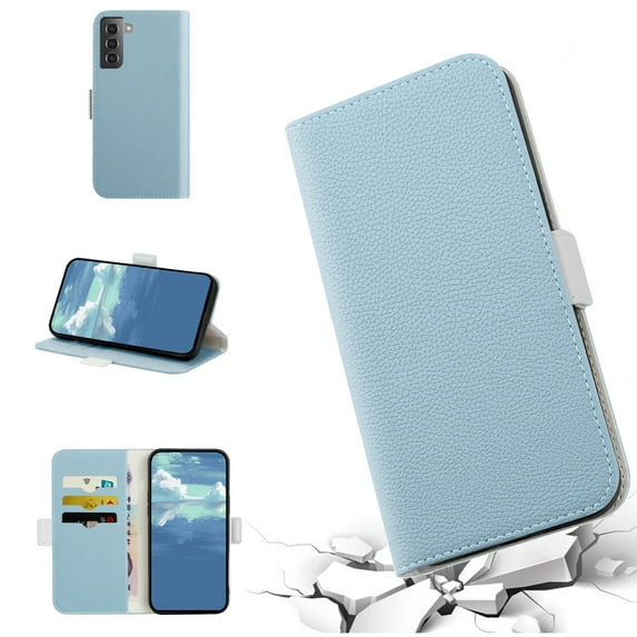 Dteck Wallet Phone Case for Samsung Galaxy S21 FE 5G 6.4",Magnetic Folio Flip Holder Card Slots Candy Color Leather Full Protection Protective Cover,Blue