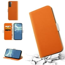 Dteck Wallet Phone Case for Samsung Galaxy S21 FE 5G 6.4",Magnetic Folio Flip Holder Card Slots Candy Color Leather Full Protection Protective Cover,Orange