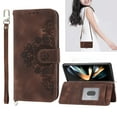 thumbnail image 1 of Dteck Wallet Phone Case for Samsung Galaxy Z Fold 4, Galaxy Z Fold4 Case with Card Slots Wrist Lanyard Shoulder Strap, Embossed PU Leather Shockproof Folio Flip Stand Case for Samsung Z Fold4 5G,Brown, 1 of 7