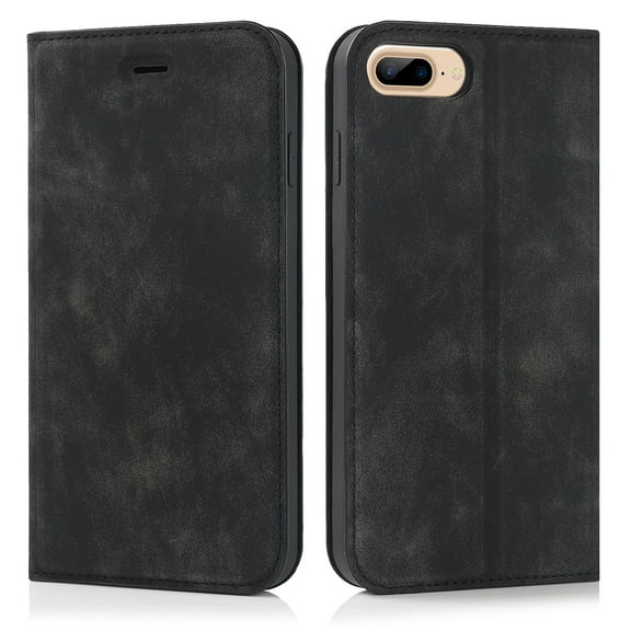Dteck Wallet Phone Case for iPhone 8 Plus, iPhone 7 Plus RFID Blocking Credit Card Holder Kickstand Folio Flip Cover with Magnetic Closure, Black