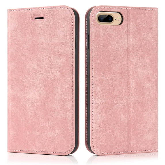 Dteck Wallet Phone Case for iPhone 8 Plus, iPhone 7 Plus RFID Blocking Credit Card Holder Kickstand Folio Flip Cover with Magnetic Closure, Pink