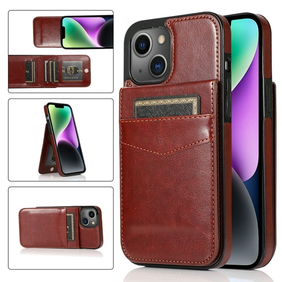 Dteck Wallet Phone Case for iPhone 15 Case with Card Holder, Magnetic Slim Flip Cell Phone Case Luxury PU Leather Wallet Stand Case for iPhone 15 for Men Women,Brown