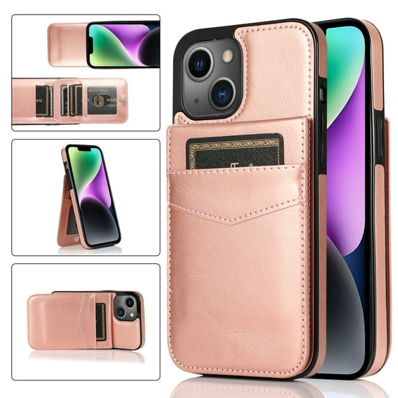 Dteck Wallet Phone Case for iPhone 15 Plus Case with Card Holder, Magnetic Slim Flip Cell Phone Case Luxury PU Leather Wallet Stand Case for iPhone 15 Plus for Men Women,Rosegold