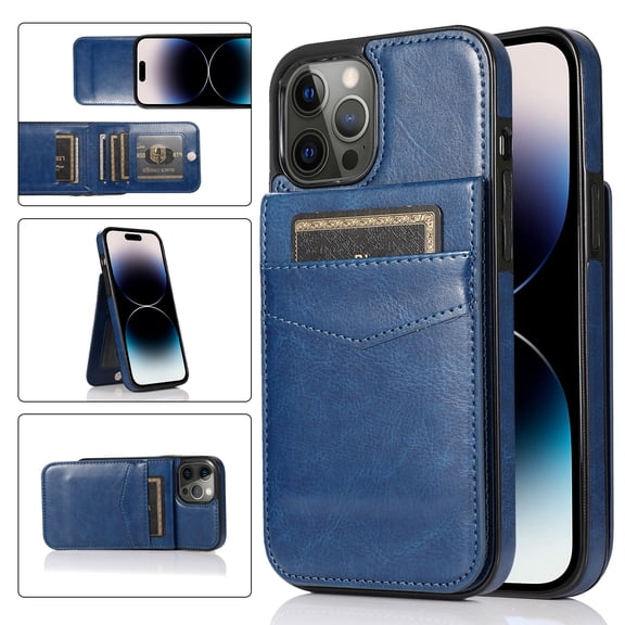 Dteck Wallet Phone Case for iPhone 16 Pro Case with Card Holder, Flip Cell Phone Cases for iPhone 16 Pro Case Wallet, PU Leather Wallet Case for iPhone 16 Pro for Men Women, Darkblue