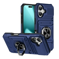 Dteck Wallet Ring Stand Holder Case for iPhone 17, Shockproof Dual Layer Magnetic Ring Kickstand Case with Hidden Card Holder Back Protective Cover, Blue