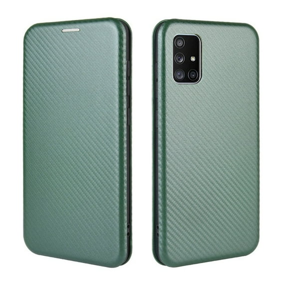 Dteck Wallet Slim Case for Samsung Galaxy A71 5G (6.7 inches),Carbon Fiber Texture Patterned Leather Card Holder Protective Kickstand Cover ,Green