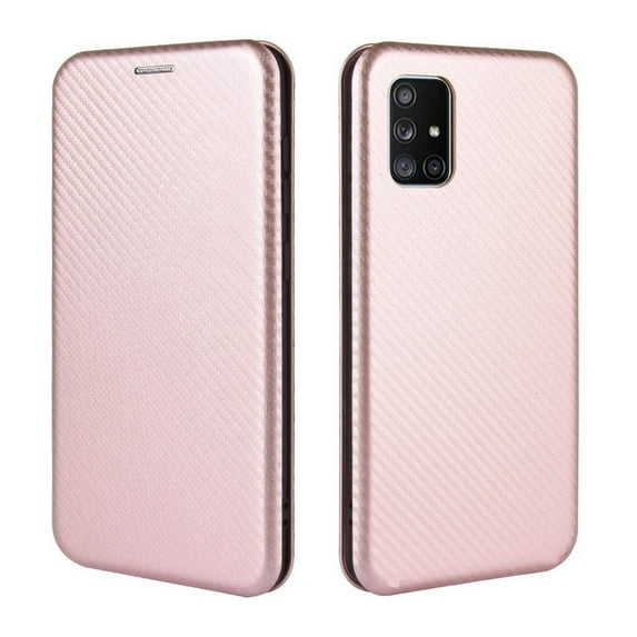 Dteck Wallet Slim Case for Samsung Galaxy A71 5G (6.7 inches),Carbon Fiber Texture Patterned Leather Card Holder Protective Kickstand Cover ,Pink